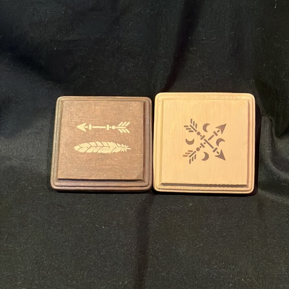 2 Hand-painted wooden decor squares, 3 3/4” x 3 3/4” (inches) - Picture 1 of 6